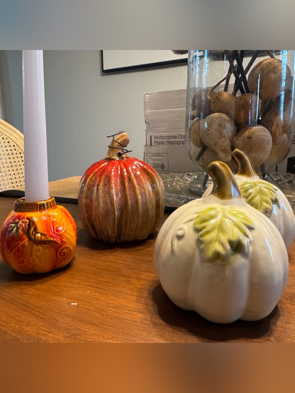Set of 4. Ceramic Pumpkin Accent Decor - White, Orange, and Red Fall Set